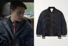 YOUNG ROYALS : Wilhelm’s navy Studded Nylon Bomber Jacket in S3E01