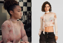 PLUS BELLE LA VIE ENCORE PLUS BELLE : la blouse fleurie en tulle avec foulard d’Aya dans l’épisode 80