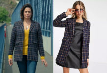 MADEMOISELLE HOLMES : le blazer marine à carreaux aux bords orange de Charlie dans l’épisode 5