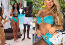 TOO HOT TO HANDLE : Katherine’s blue bikini and white sandals in S6E01