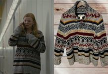 SUCCESSION : Siobhan Roy’s fair isle cardigan In S1E01