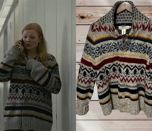 SUCCESSION : Siobhan Roy’s fair isle cardigan In S1E01
