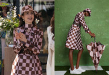EMILY IN PARIS : Emily’s Pink Brown Puzzle Print Trench Coat in S4 Part 2