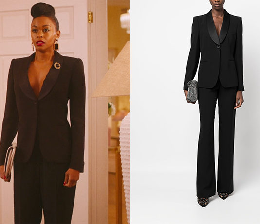 RIVALS : Cameron’s black single-breasted trouser suit in episode 2