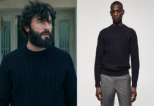 DERNIÈRE NUIT À TREMOR : le pull bleu foncé d’Alex de Bruno dans les épisodes 2 et 3