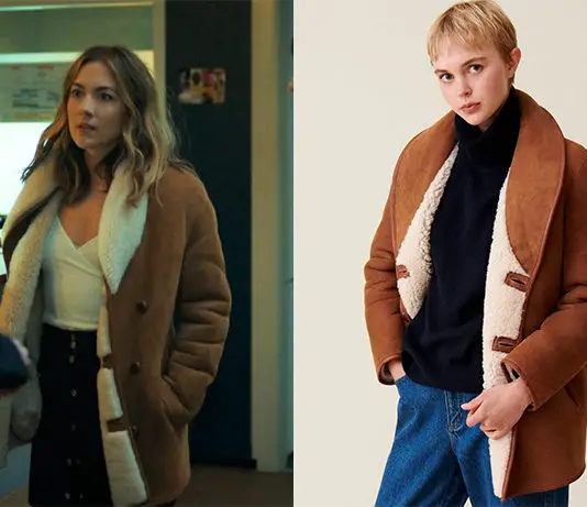 CAT’S EYES : le manteau en peau lainée de Sylia dans le premier épisode