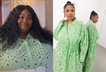QUEER EYE : Jen’ya broderie drawstring long sleeve midi shirt dress in bright green in S9E06