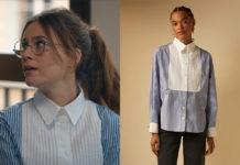 SUPER MÂLES : le chemisier à rayures de Delphine dans le troisième épisode