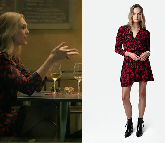 L’Histoire de ma famille : la robe noire à imprimé floral rouge de Sarah dans le premier épisode