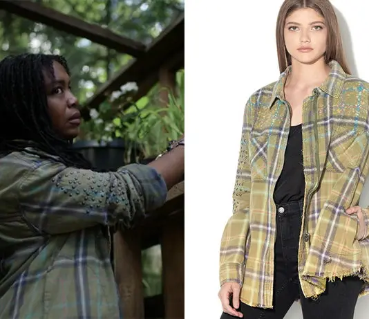 EARTH ABIDES : Emma’s Plaid Studded Fringe Ripped Shacket in S1E05