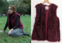 TOXIC TOWN : Tracey’s burgundy faux fur sleeveless jacket