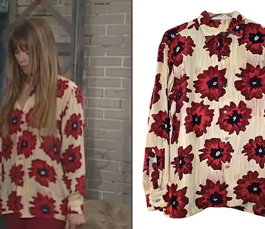 HÉLÈNE ET LES GARÇONS : la chemise à fleurs rouges d’Hélène dans l’épisode 173