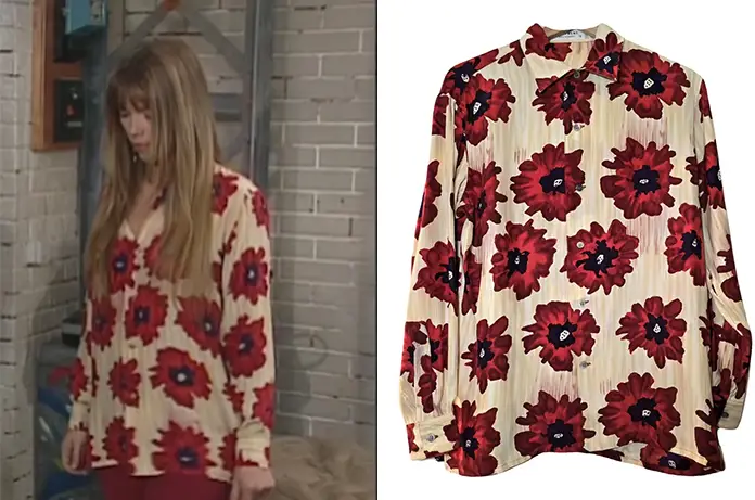 HÉLÈNE ET LES GARÇONS : la chemise à fleurs rouges d’Hélène dans l’épisode 173