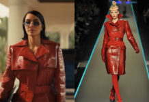 All’s fair : Allura Grant (Kim Kardashian)’s red coat in the trailer