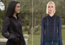 UN SI GRAND SOLEIL : le chemisier bleu marine et noir de Laurine dans l’épisode 1728