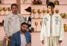 POUR LE MEILLEUR ET À L’AVEUGLE : la veste avec fleurs stylisées de Julien