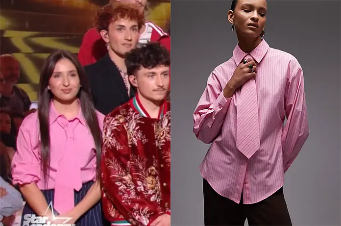 STAR ACADEMY chemise rose avec cravate assortie d’Ambre lors prime octobre