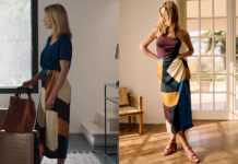 ICI TOUT COMMENCE : la jupe à imprimé géométrique coloré de Constance dans l’épisode 1284