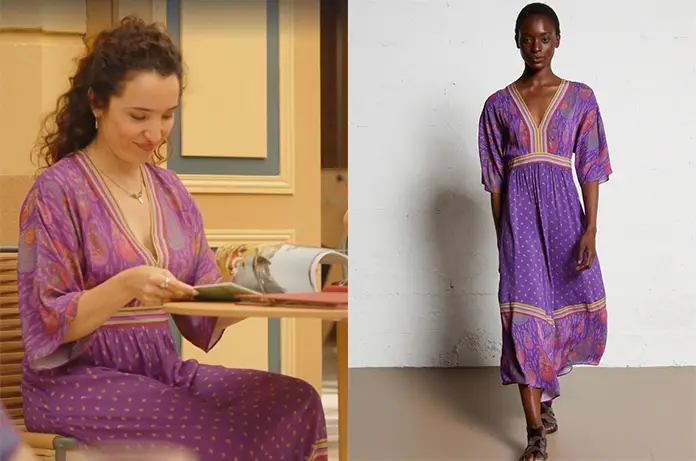 TOUT POUR LUMIÈRE robe imprimée violette Margaux dans l’épisode