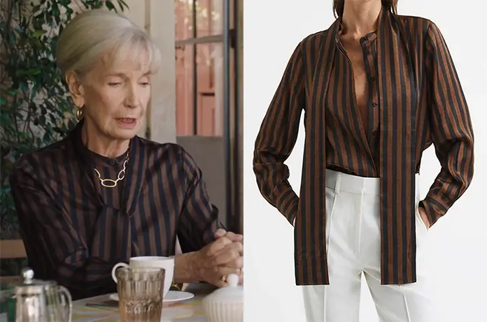 TOUT COMMENCE chemise marron rayures d’Andréa dans l’épisode 1306