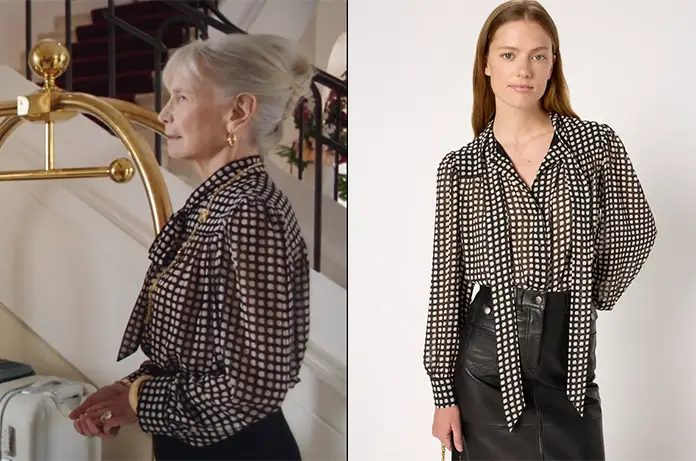 TOUT COMMENCE blouse imprimée d’Andrea dans l’épisode 1310