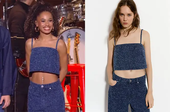 STAR ACADEMY tenue denim Léane lors prime novembre