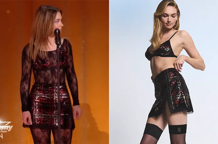 STAR ACADEMY : l’ensemble brassière et jupe en tartan à sequins de Mélissa le 20 décembre