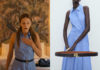 OASIS: The sleeveless blue striped shirt dress and leather belt worn by Laura in episode 8